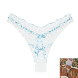 New! For Love And Lemons swirl eyelet White Panties Blue Trim XL 1511